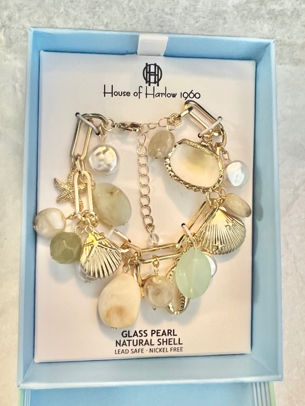 House of Harlow 1960 Glass Natural Pearl Shell Bracelet NIB - Picture 2 of 8